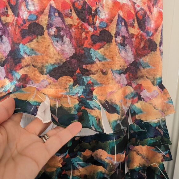 ADOLFO DONIMGUEZ Knit Watercolor Floral Ruffled/Pleated Mini Dress, Sz. XS/S - Picture 6 of 6